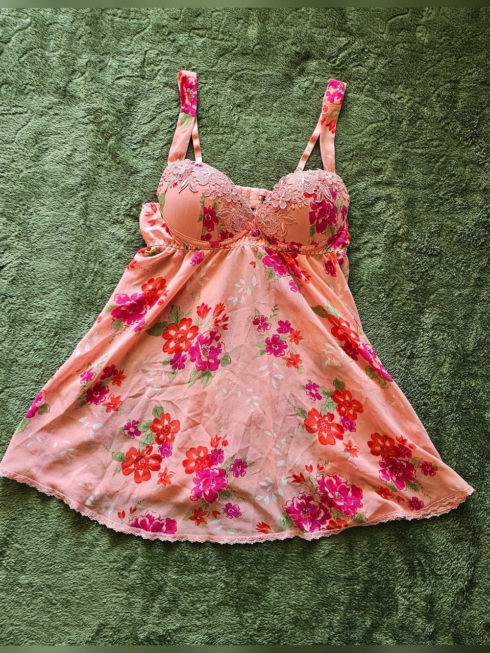 Cinema Etoile Vintage Y2K Pink Floral Mesh Babydoll Slip Dress Lingerie Coquette